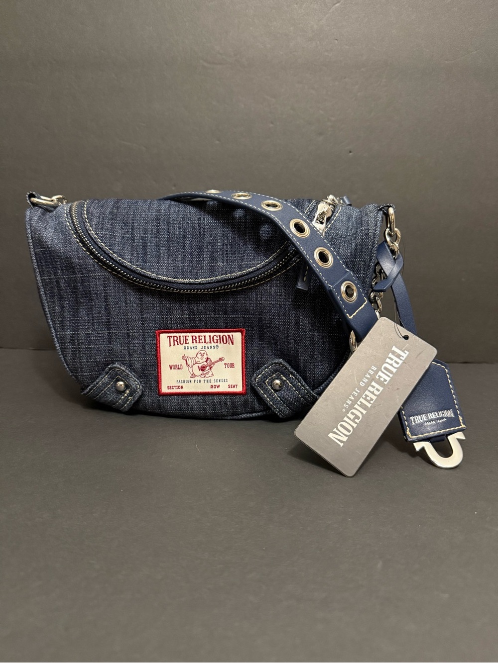 True Religion Women’s Studded Denim Shoulder Mini Bag New W Tags Blue